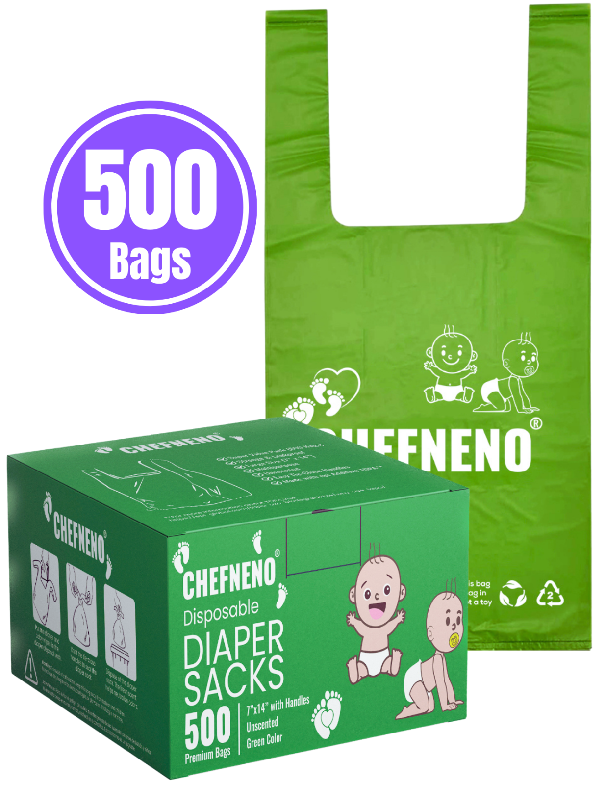 Disposal Sacks W/ Handles (500 Count) Earth Friendly Unscent