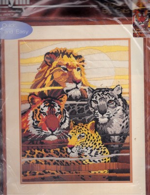 Needlepoint Kit:  Big Cats Lion Tiger Leopard Longstitch Janlynn LS242