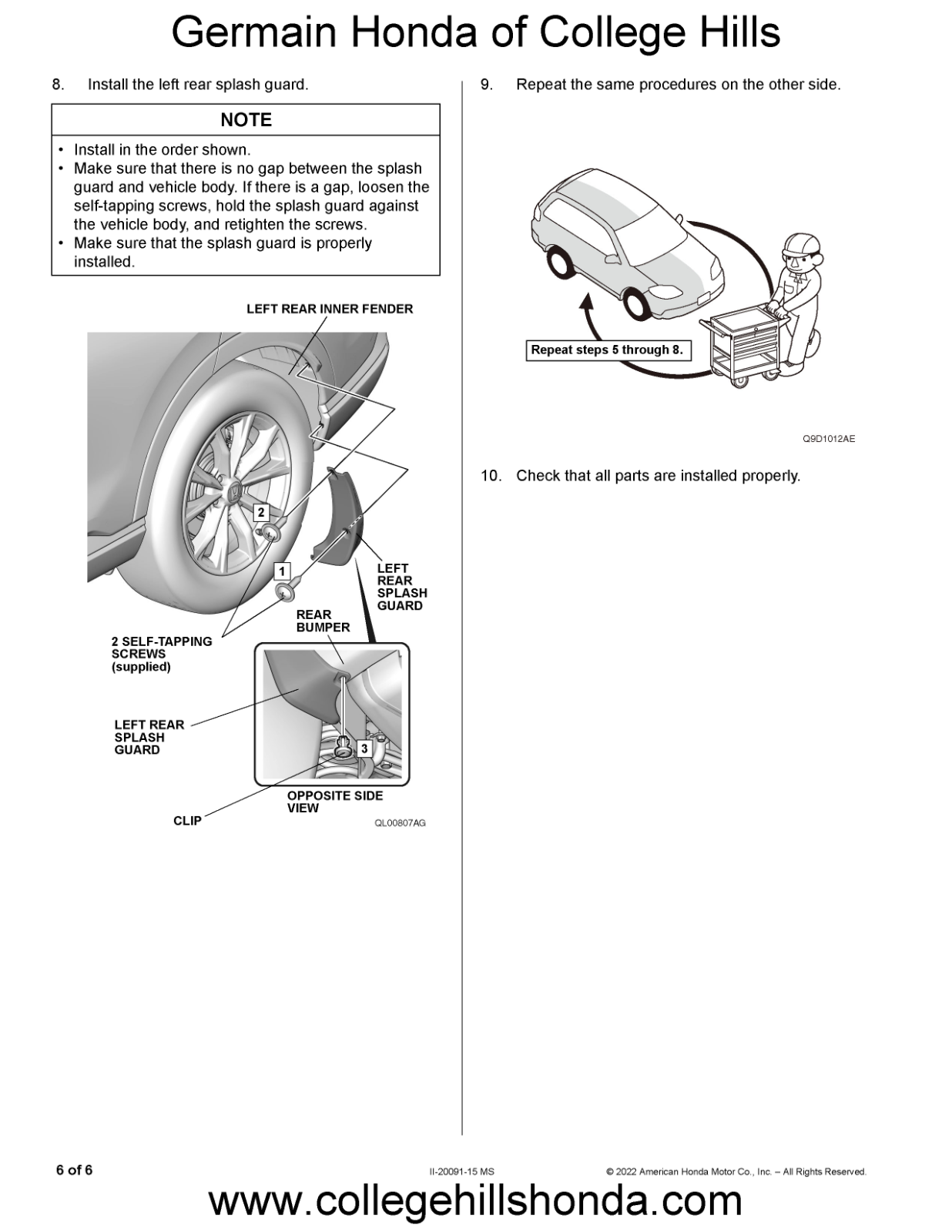 2023-2025 Genuine Honda CR-V Splash Guards - Mud Guards OEM! NEW! 08P00-3A0-100