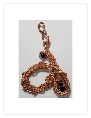 Pendant Copper Wire Weaved with Obsidian and Purple Glass Beads Handmade Boho