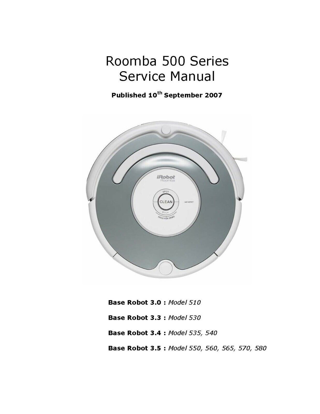 iRobot Roomba Service Manual 500 and 600 series 560 565 570 iRobot Roomba Service Manual 500 and 600 series 560 565 570