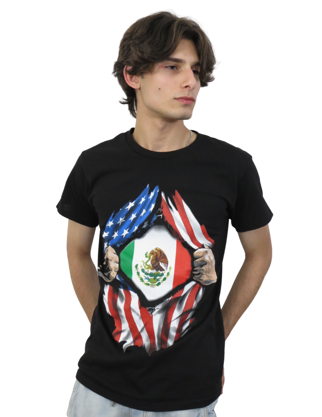 Mexican American Flags, Hands Ripping T-Shirt - Unisex Adult