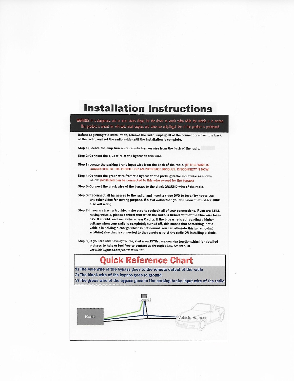 DIYBypass Parking Brake Bypass Fits ALL AVH Pioneer Override DVD Video Lockout  