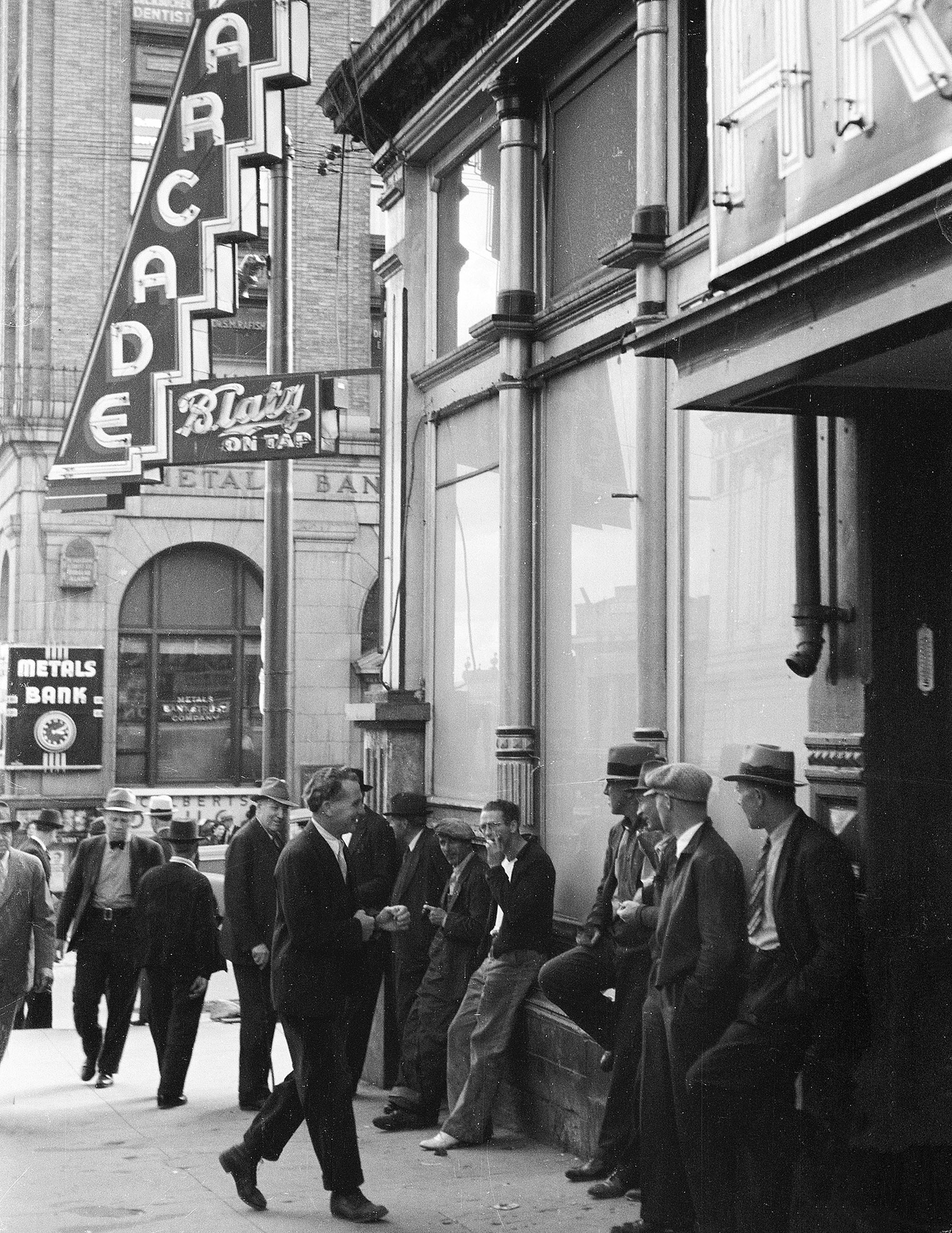 1939 Men in Front of the Arcade, Butte, MT Vintage Old Photo 8.5" x 11" Reprint