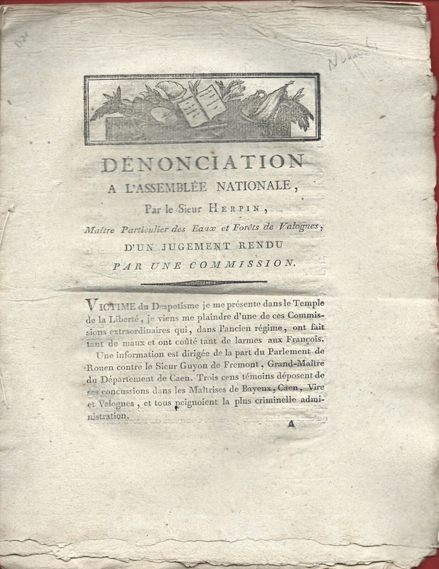 1789 Revolution Rare Denonciation Herpin Concerne Normandie Manche