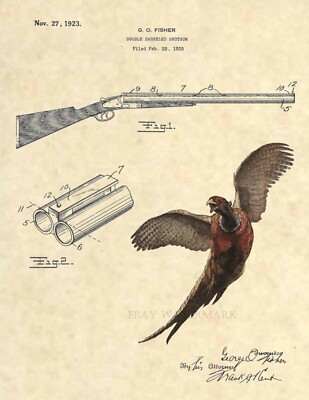 Pheasant Hunting Official US Patent Art Print- Browning Shotgun Prints Art 873
