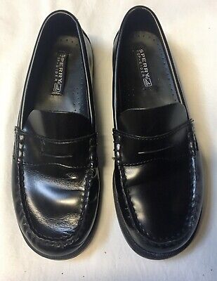 Sperry Colton Boys Black Leather Penny Loafers Dress Shoes Size 2.5