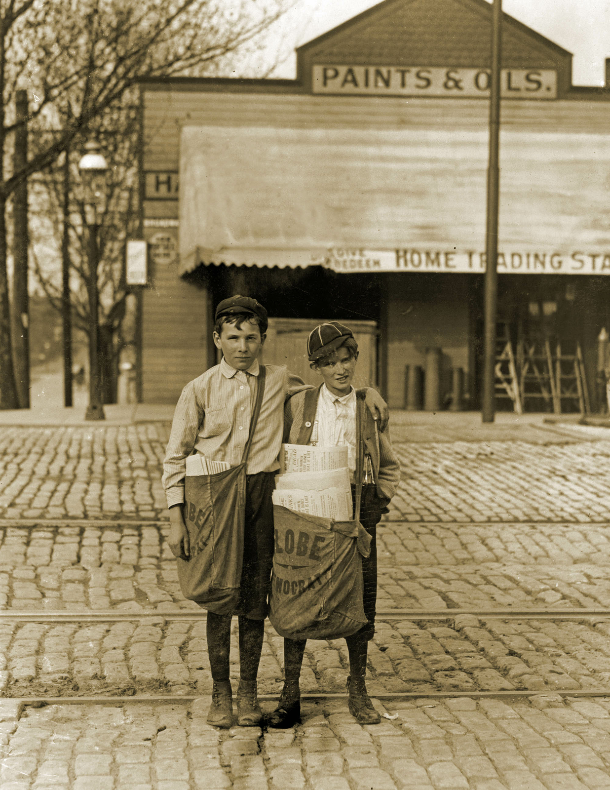 1910 Two Newsboys, St. Louis, Missouri Vintage Old Photo 8.5" x 11" Reprint
