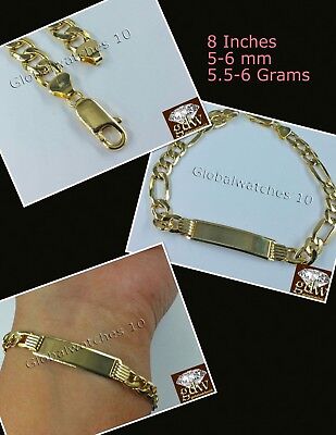 Pre-owned G&d 10k Yellow Gold 8" Cuban Link Id Bracelet Figaro Lobster Clasp Real 10kt 5mm-6mm