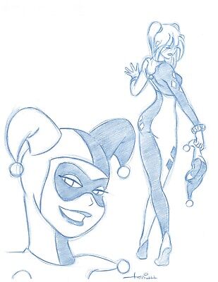 Harley Quinn Convention Blue Line Sketch by Batman Animator - Art Drawing