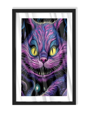 custom art piece of a evil cheshire cat from alice in wonderland in black frame
