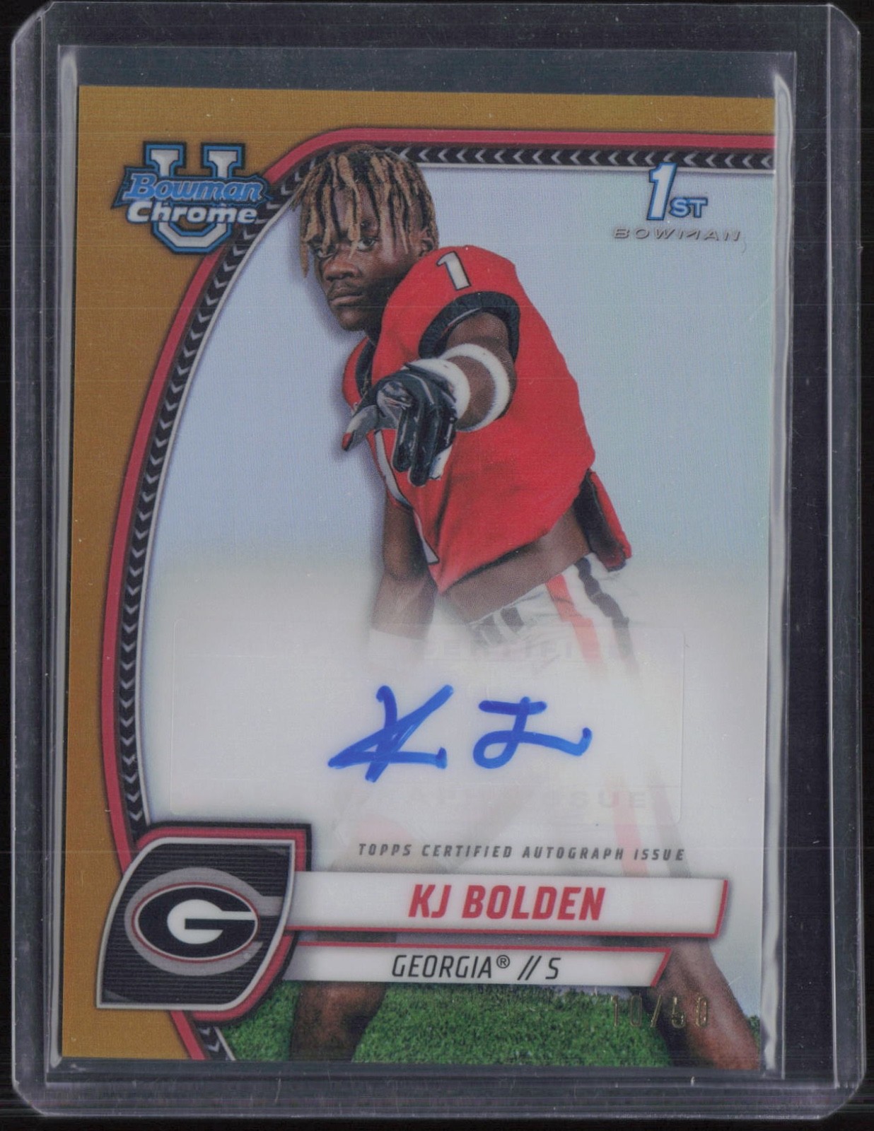 2024 Bowman University Chrome Gold Refractor KJ Bolden 10/50 Auto RC Rookie