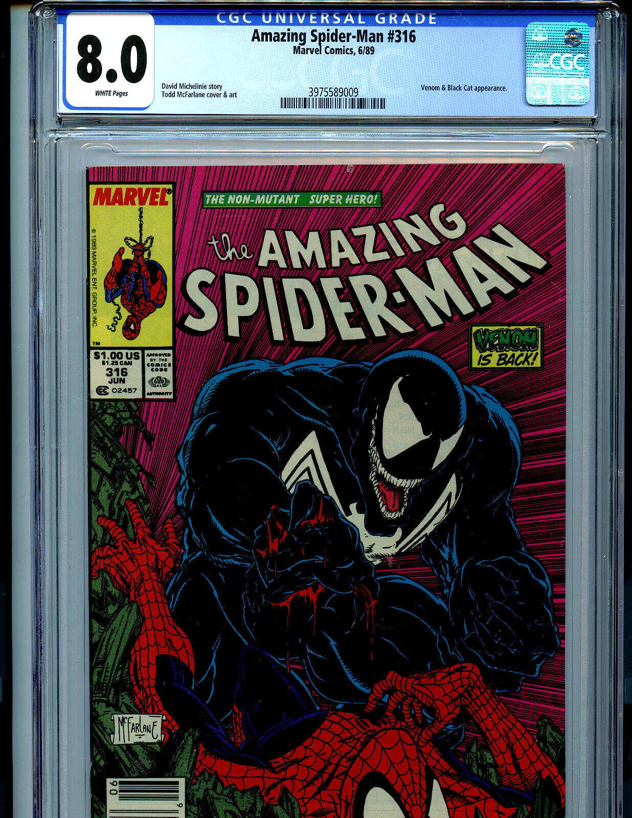 Amazing Spider-man # 316 CGC 8.0 Newsstand 1989 Marvel Venom