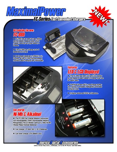 Universal Battery Smart Charger For AA AAA C D 9V Cell  Ni-Mh Ni-Cd Alk Battery