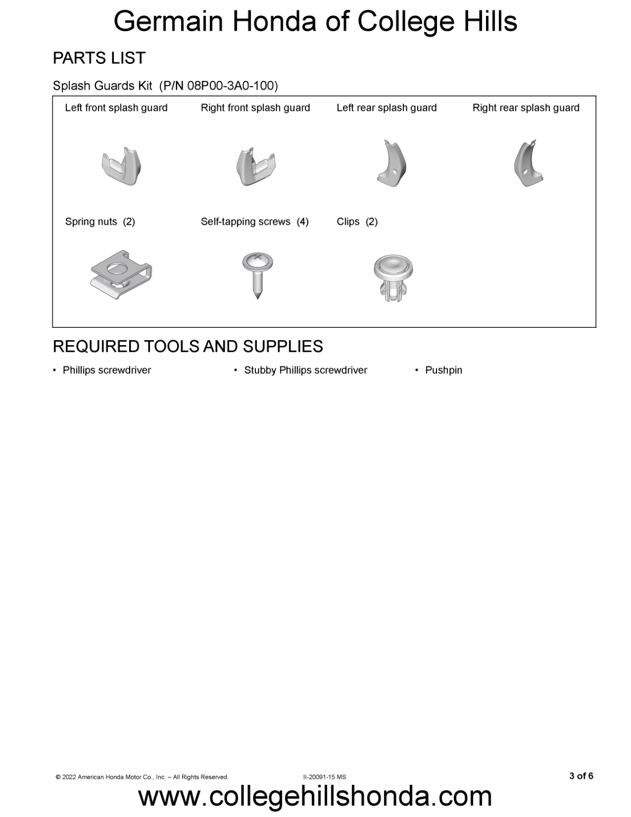 2023-2025 Genuine Honda CR-V Splash Guards - Mud Guards OEM! NEW! 08P00-3A0-100