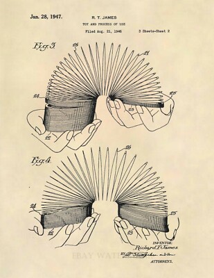 Slinky Toy Official US Patent Art Print - Antique Vintage Toy Prints - 627