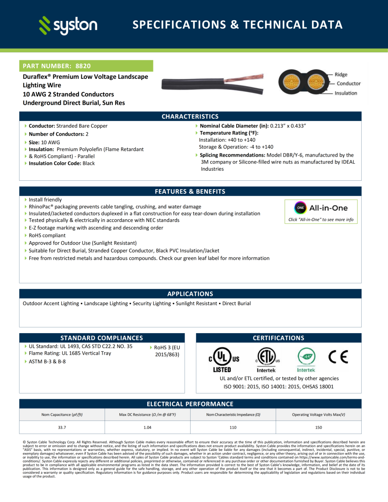 Syston 10/2 Low Voltage Landscape Wire for Outdoor Lighting Direct Burial-10 AWG