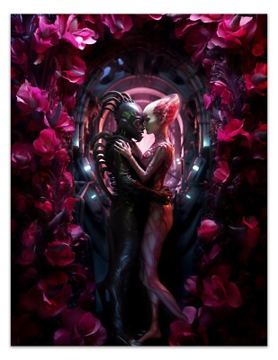Alien Romance Sci-Fi Poster (Valentine's Day) Premium -Unframed- AI Art Print
