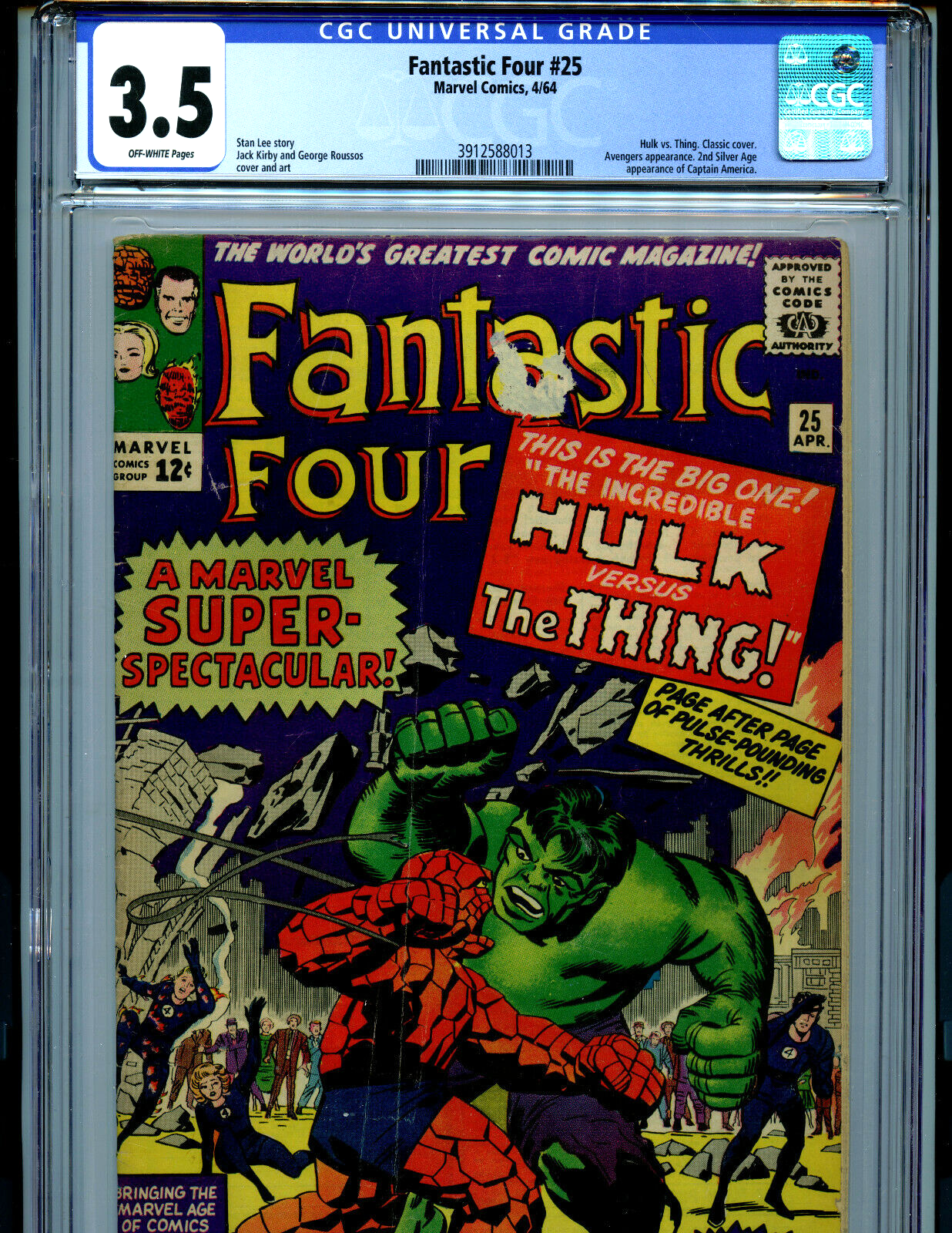 Fantastic Four #25 CGC 3.5 1964 Marvel Hulk vs Thing