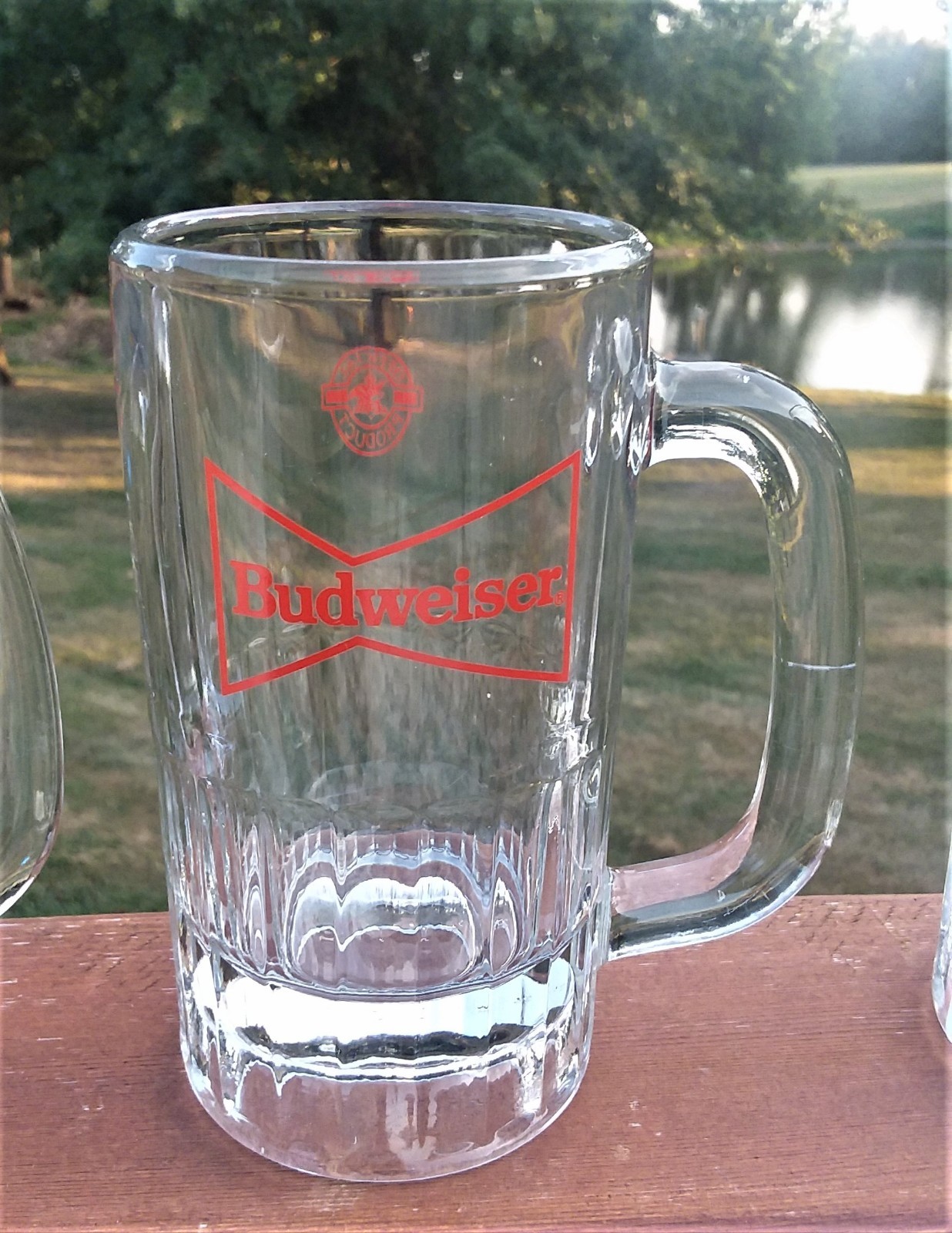 Lot of 3 Budweiser Beer Stein Mugs Red Bow Tie Bud Clear Glass Official Product
