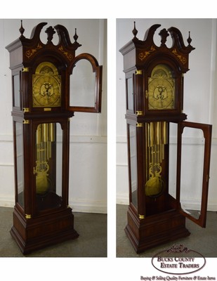 Charles Sligh Mahogany Inlaid 9 Tube Grandfather Clock (AA)