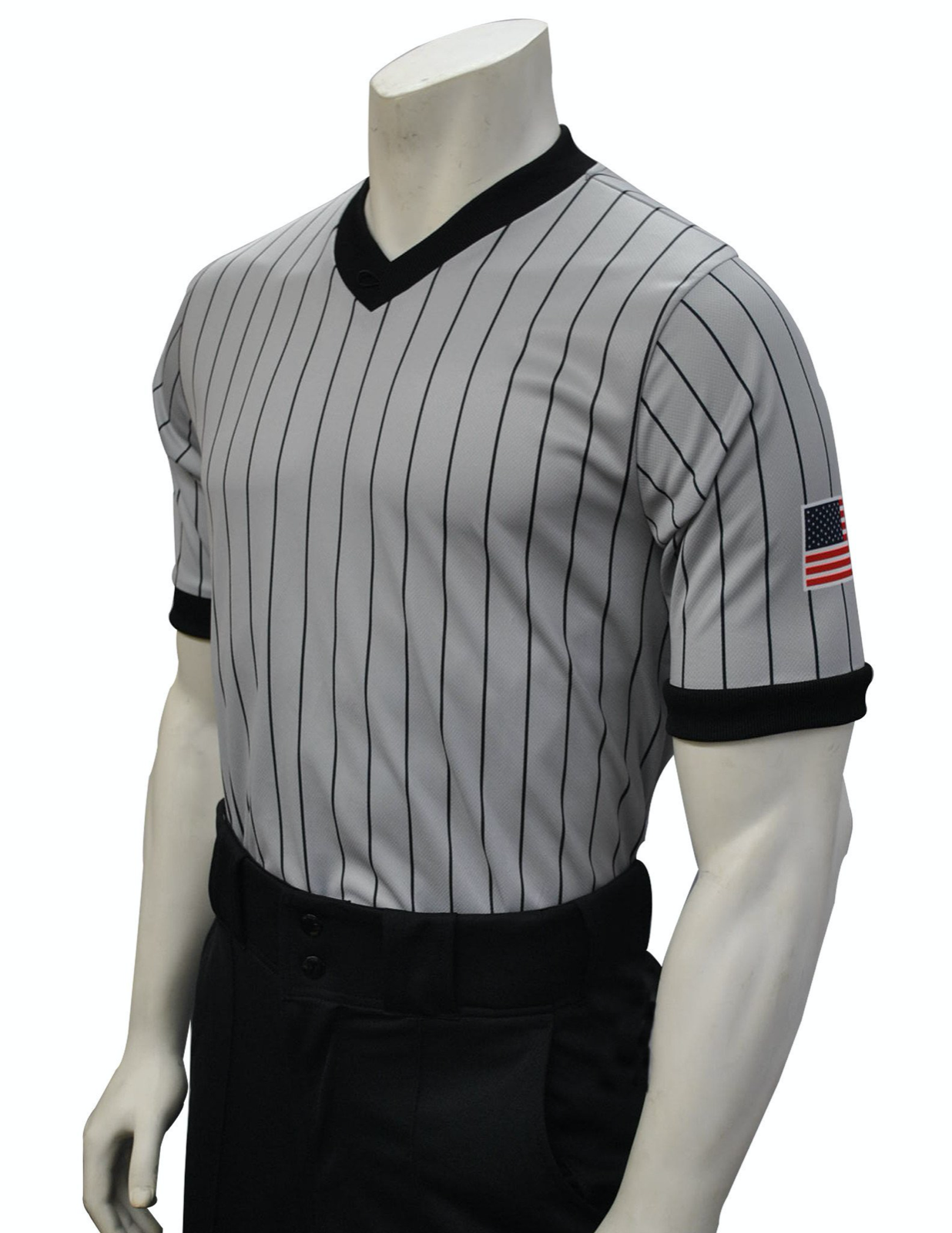 Smitty USA-205-607 Grey Basketball Wrestling Referee Shirt w Flag USA Body Flex