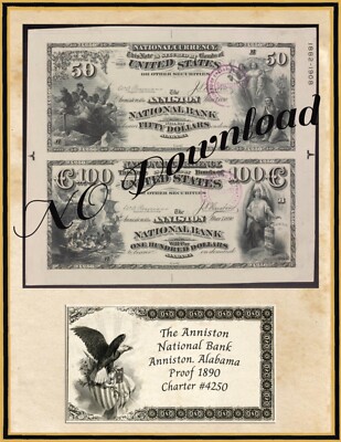 Designed Copy 1890 Proof $50-$100 Anniston National  Bank Anniston Alabama #4250