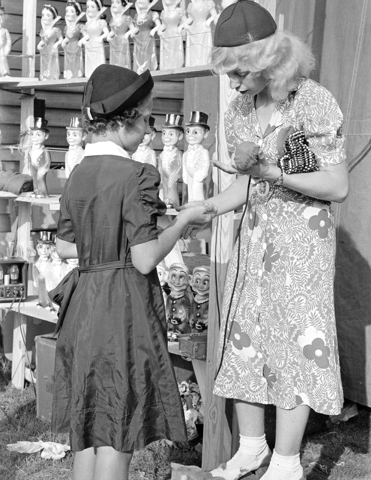 1938 Girl Buying a Doll at the Fair, Louisiana Old Photo 8.5" x 11" Reprint