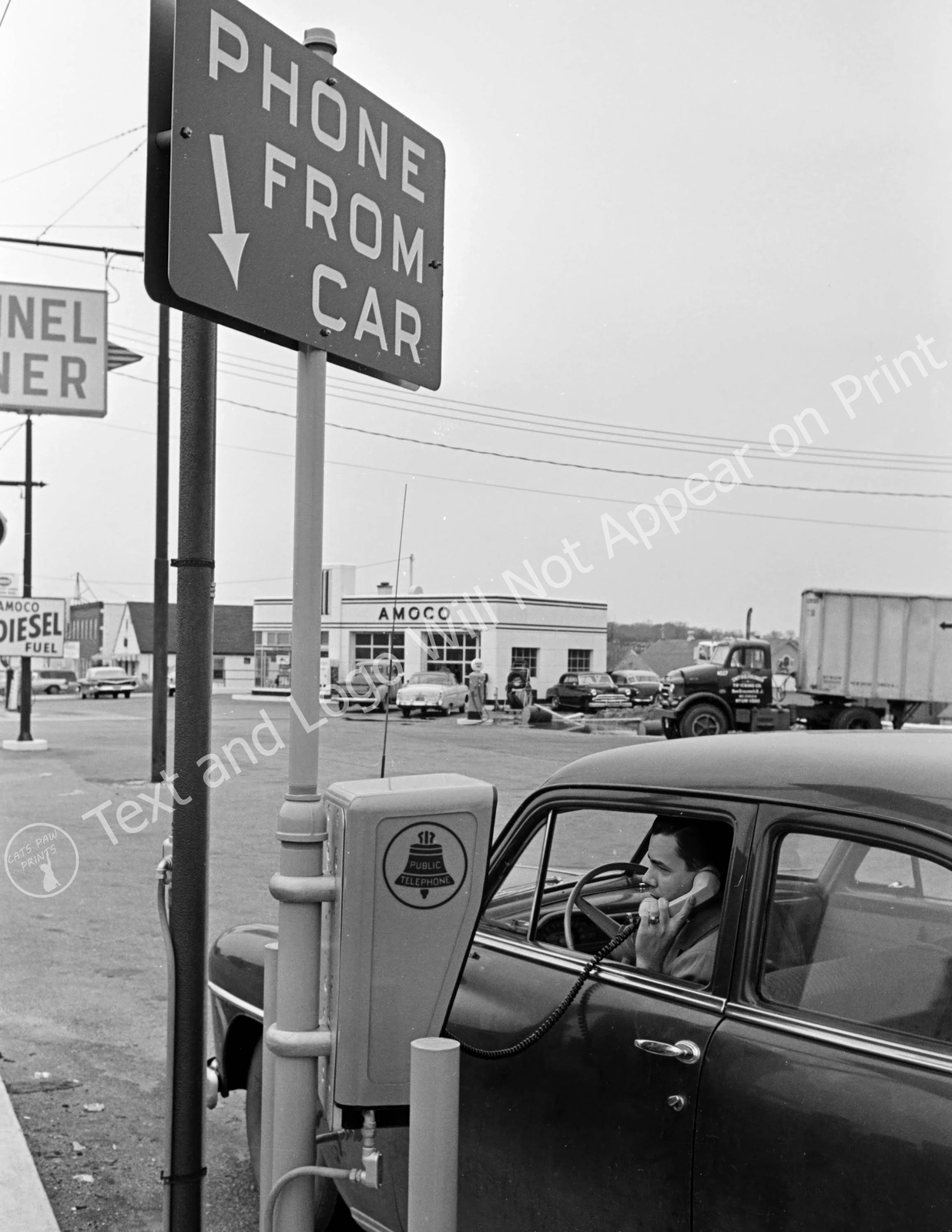 1959 Man in Car Using Drive-In Telephone, Baltimore, Maryland Old Photo Reprint