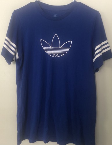 Adidas Shirt Youth Sz XL White Blue Trefoil Logo Short