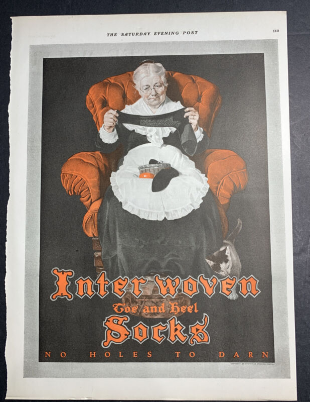1925 Intereoven Socks Fashion Clothing ad grandma sewing