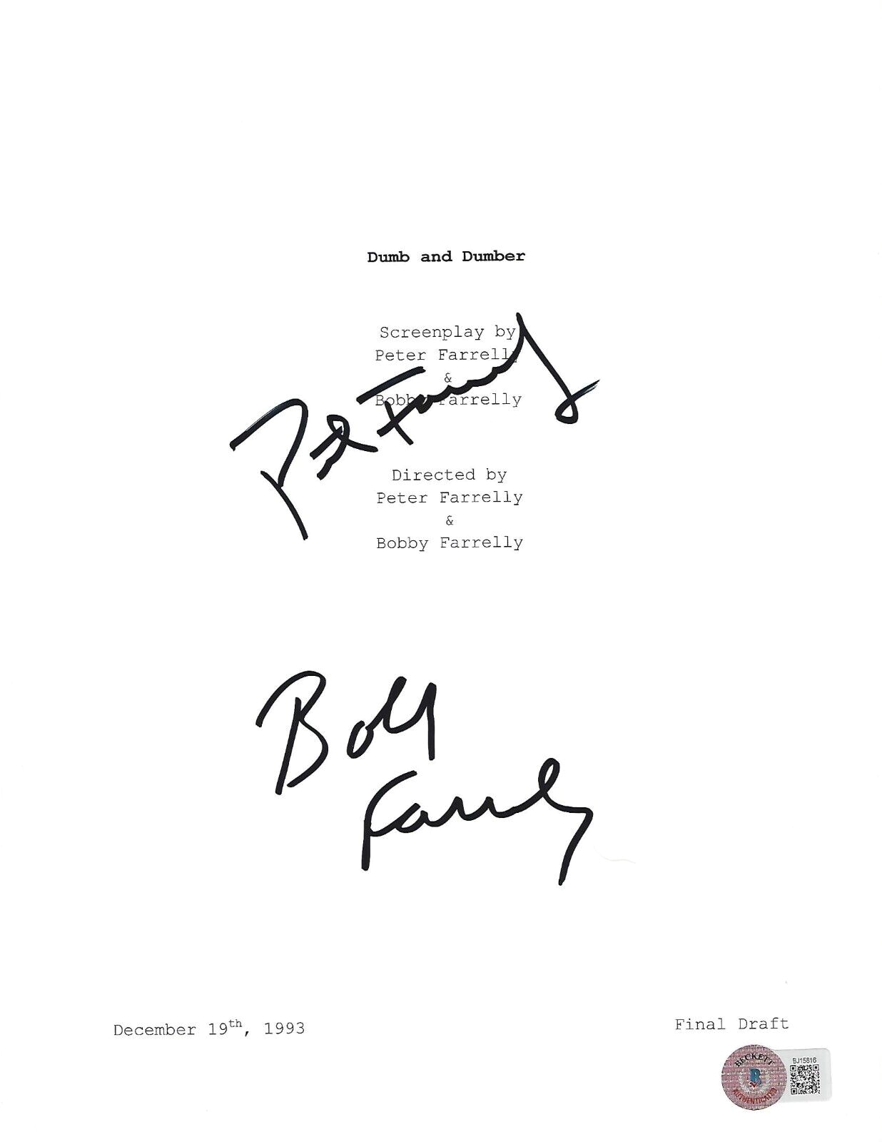 PETER BOBBY FARRELLY SIGNED DUMB AND DUMBER FULL MOVIE SCRIPT BECKETT BAS COA eBay