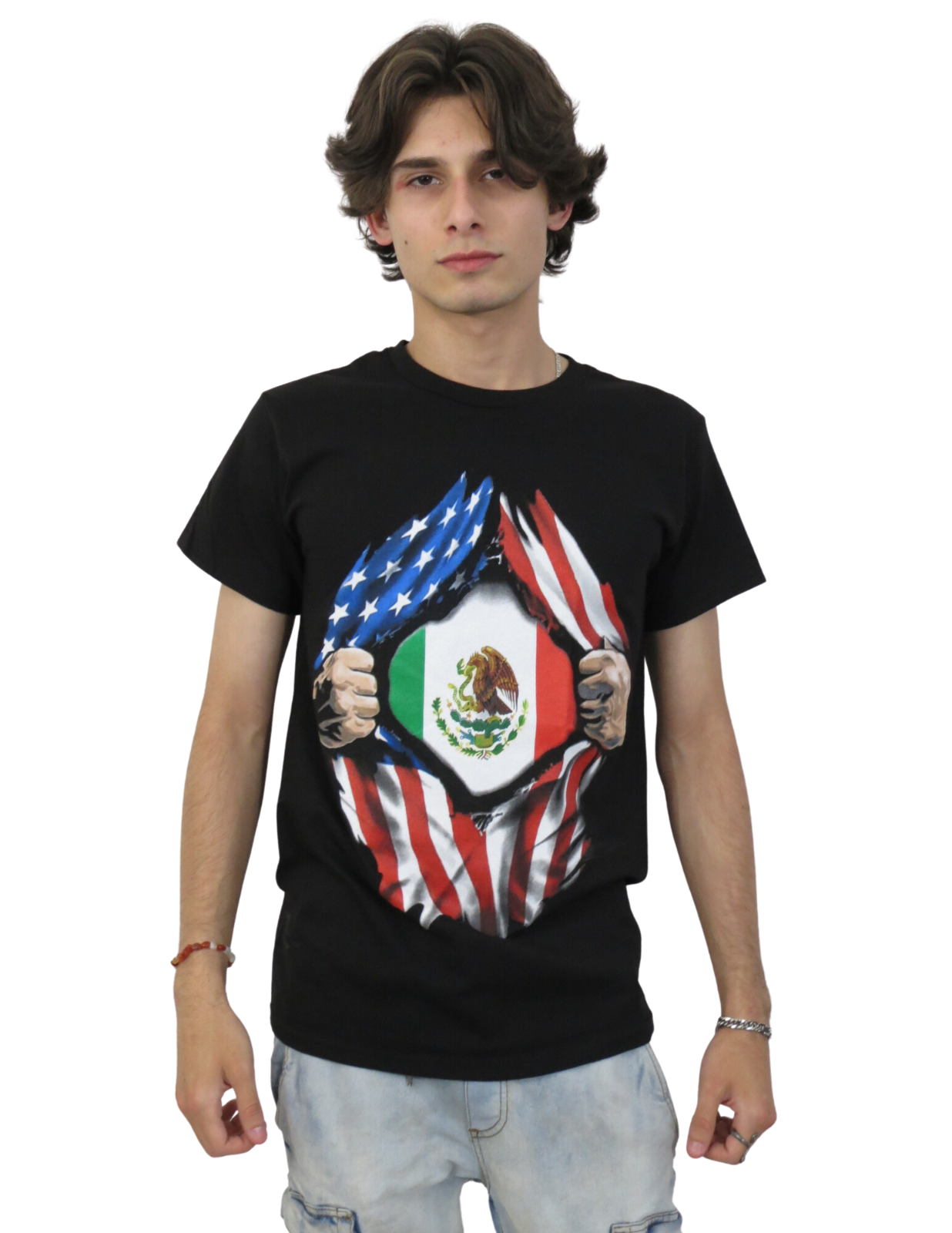 Mexican American Flags, Hands Ripping T-Shirt - Unisex Adult