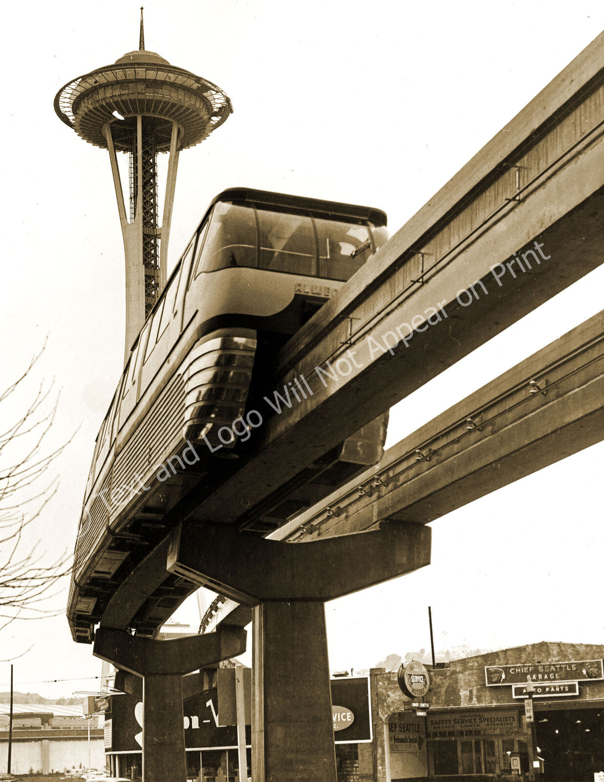 1962 Space Needle and Monorail, Seattle, WA Vintage Old Photo 8.5" x 11" Reprint