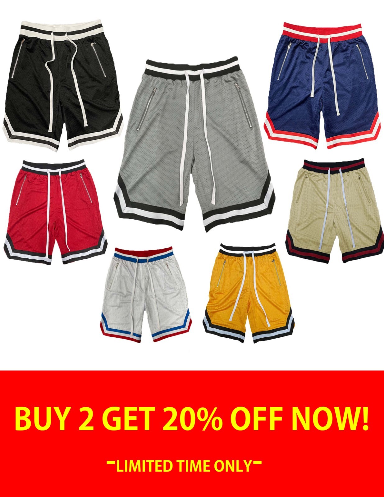 Mens MESH Shorts STRIPED BAND SOLID BASKETBALL SHORTS DOUBLE
