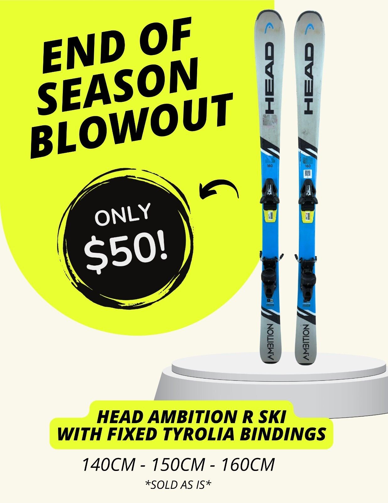 Head Ambition R Skis 140cm-160cm w/ Fixed Bindings – End of Head Ambition R Skis 140cm-160cm w/ Fixed Bindings – End of