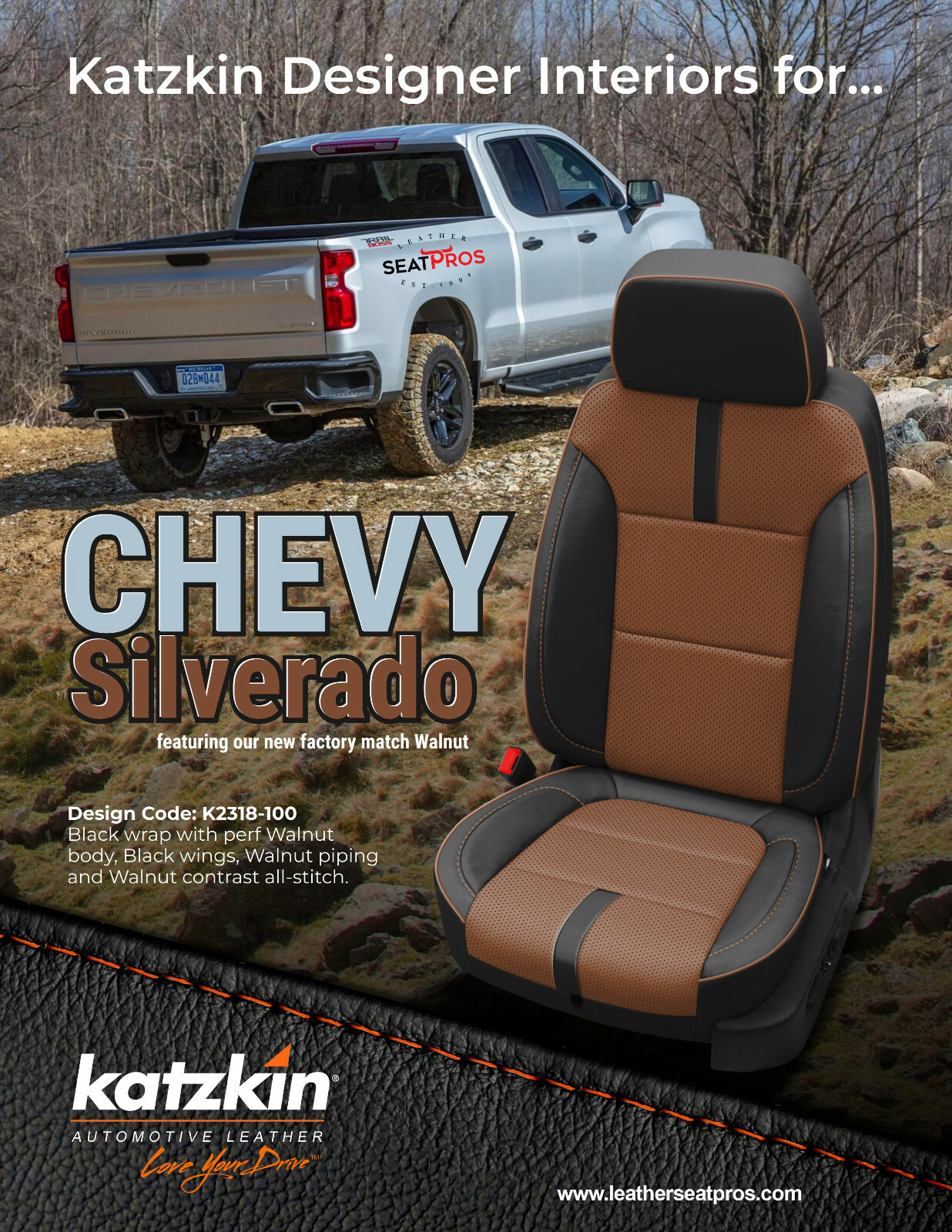 Katzkin Leather Seat Covers 2019-22 Chevrolet Silverado Crew Cab Black Walnut