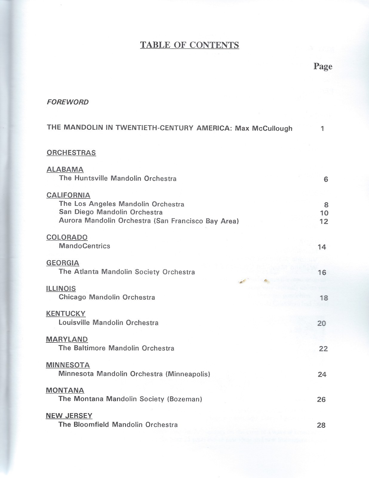 Mandolin Orchestras of North America, Year 2000, pub. by Plucked String, Inc.