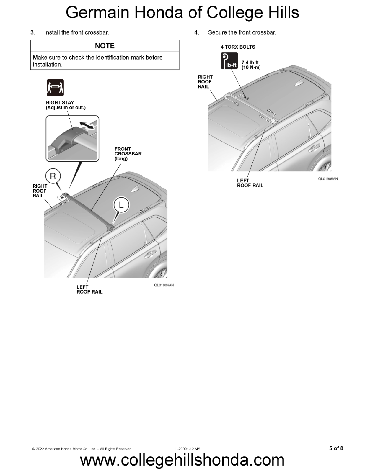 2023-2025 Genuine Honda CR-V Cross Bars OEM! NEW! 08L04-3A0-100
