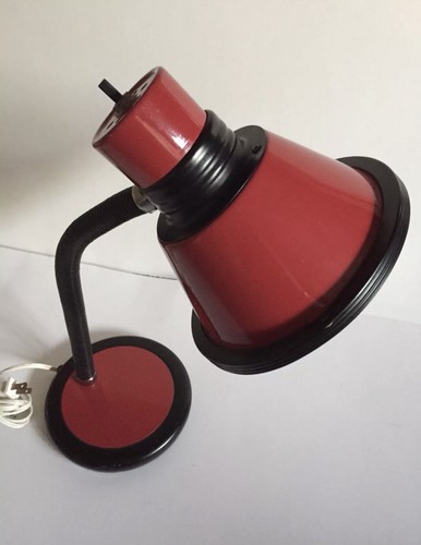 Vintage Red Gooseneck Desk Lamp with Black Neck & Accents