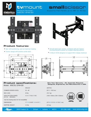 REMOVABLE SCISSOR TV WALL MOUNT, PAN, LOCK, RV, WORKS WITH SAMSUNG TV'S-12