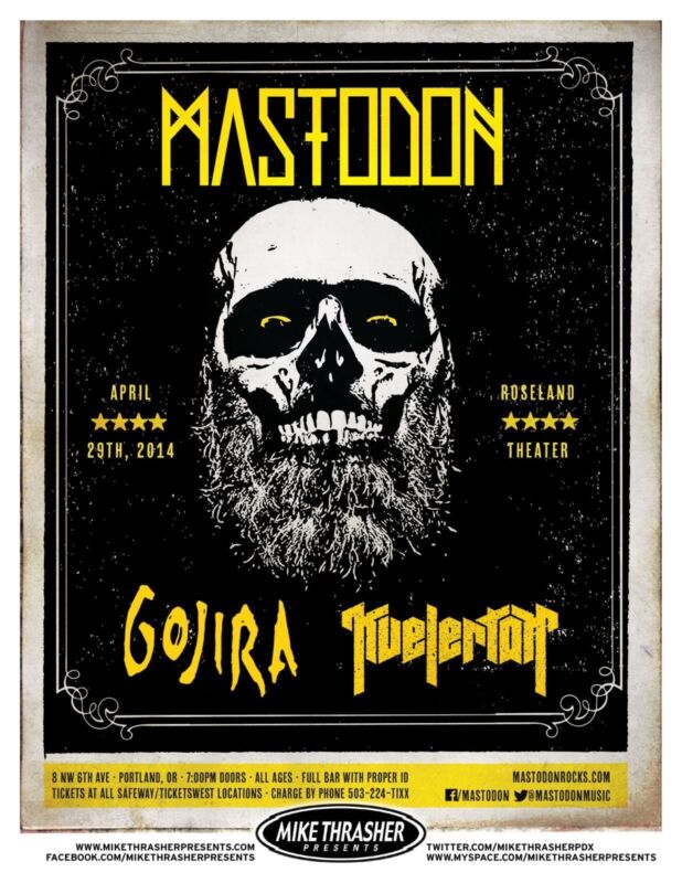 MASTODON / GOJIRA / KVELERTAK 2014 PORTLAND CONCERT TOUR POSTER - Metal Music