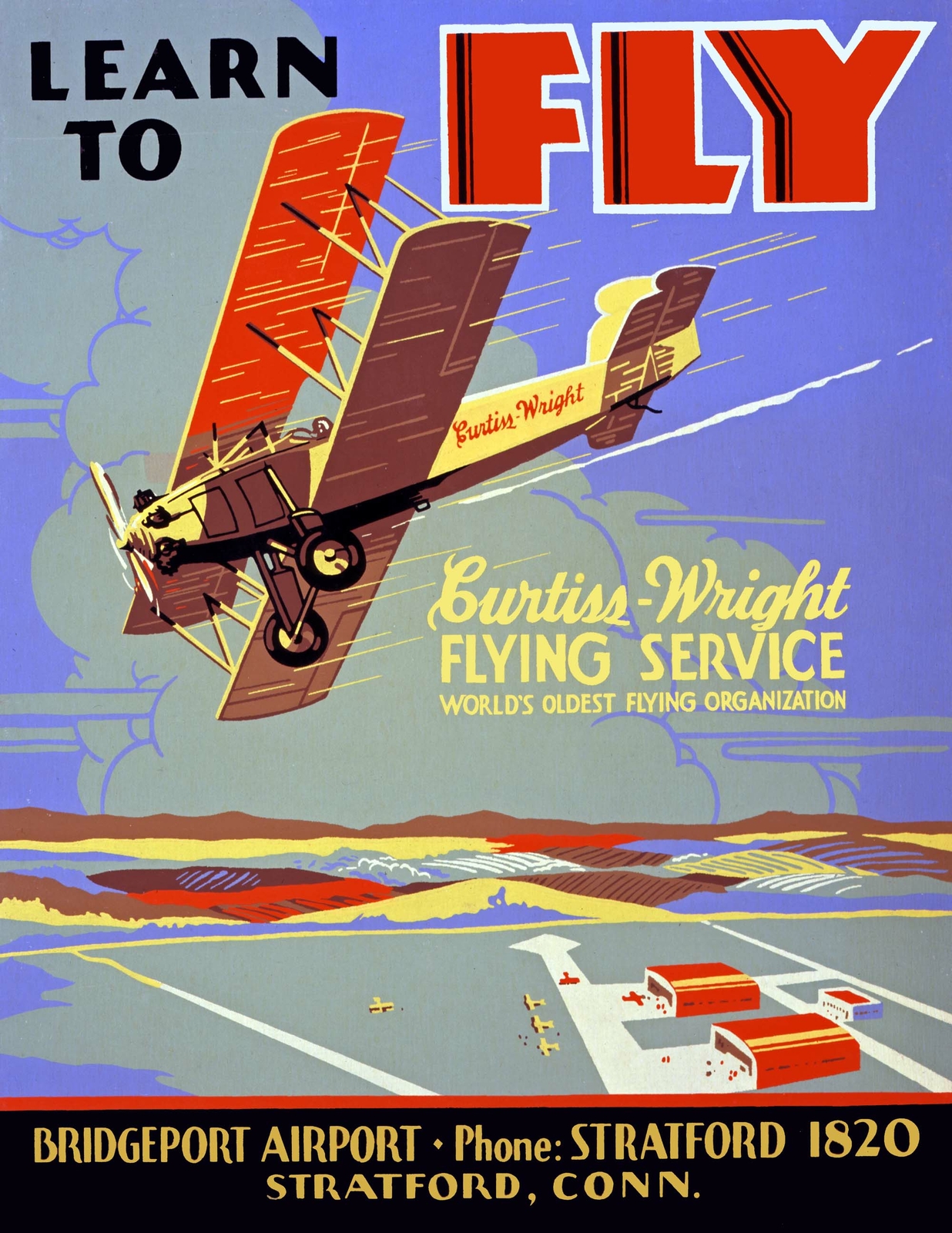 1930's Learn to Fly Curtiss-Wright Vintage Poster Art Print 8.5