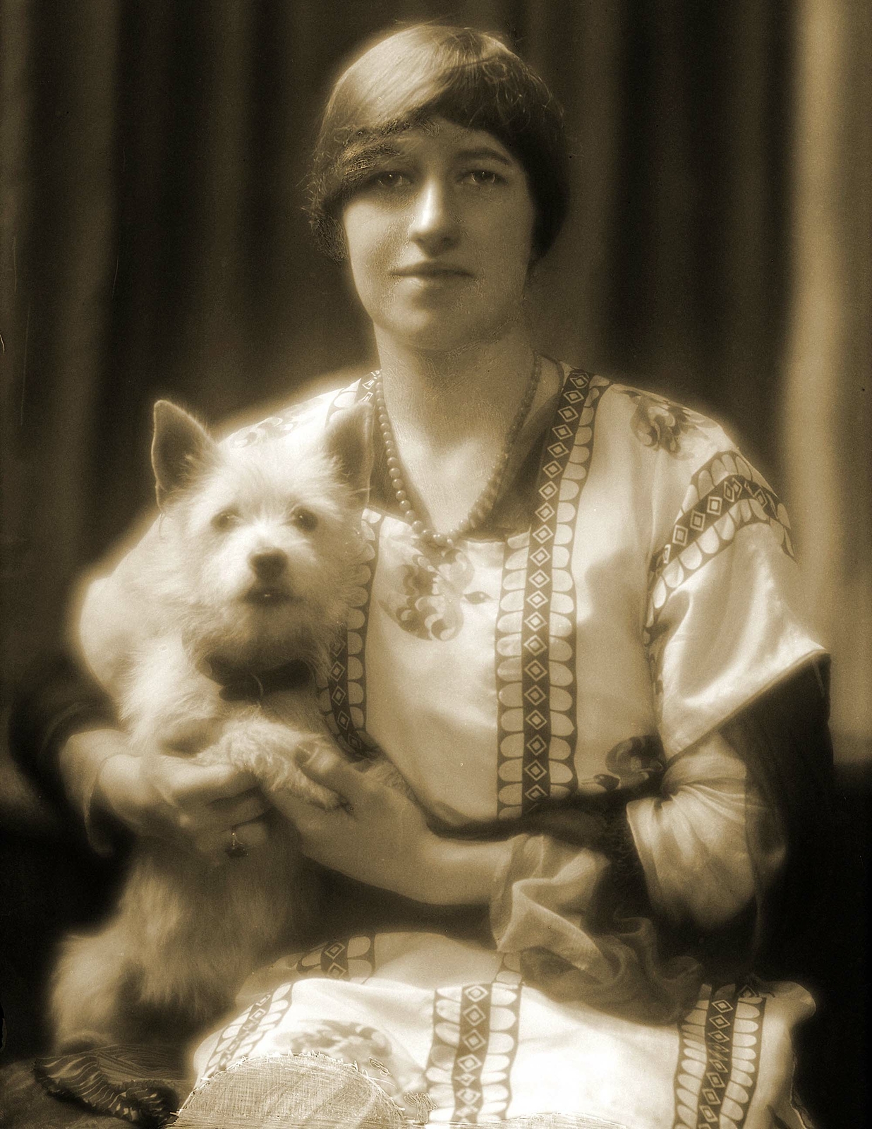 1913 Mrs. Harriman with Her Dog Vintage Old Photo 8.5" x 11" Reprint