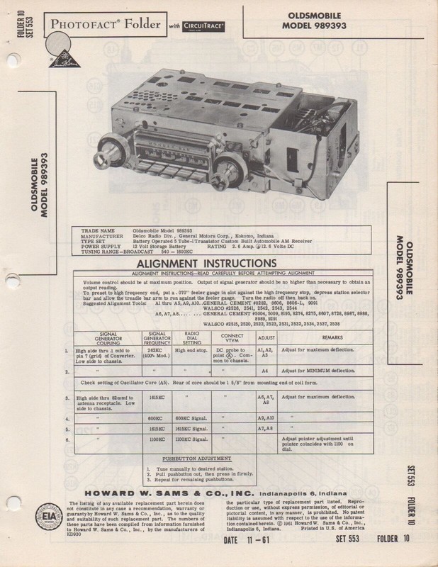 Service Manual Photofact Schematic Olds