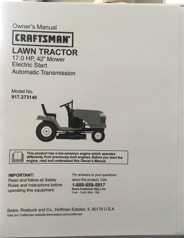 Owner's Manual Sears Craftsman 17 HP Lawn Tractor 42 ...