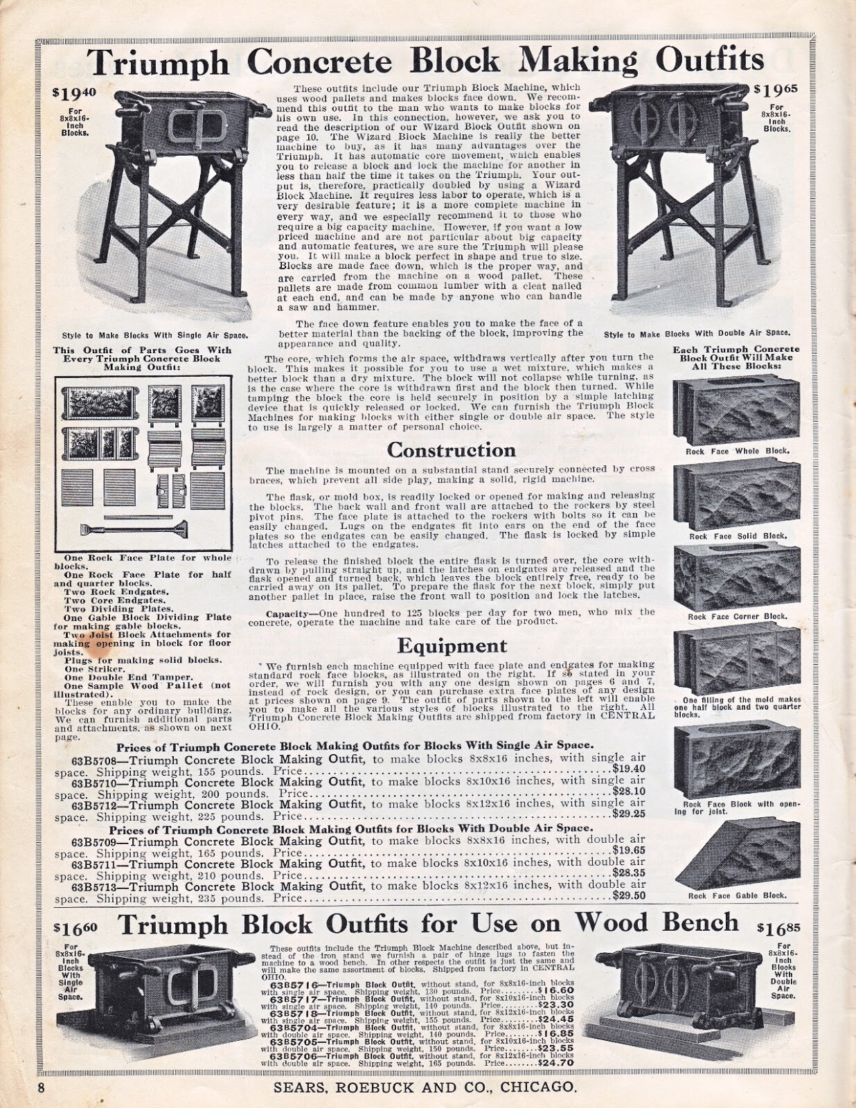 Rare Antique Sears Triumph CONCRETE BLOCK FORM Mold Machine Cast Iron Table Base