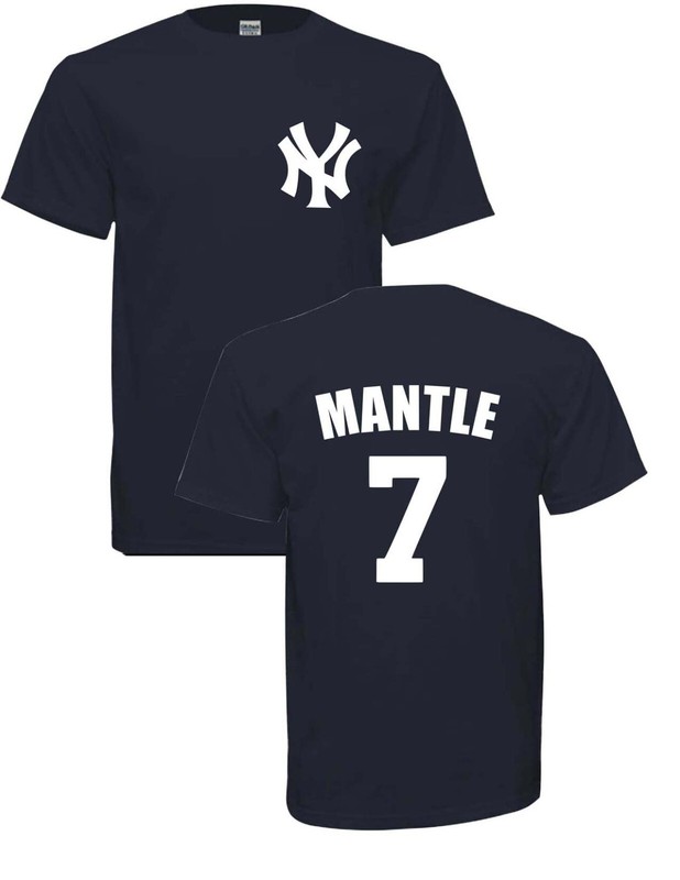 ADULT Mickey Mantle #7 NEW YORK YANKEES T-SHIRT NAVY or