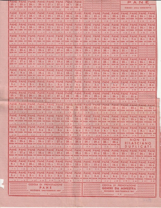 2 Cedole Prenotazione Pane/Generi Minestra Novembre 1946-Febbraio 1947 Frosinone