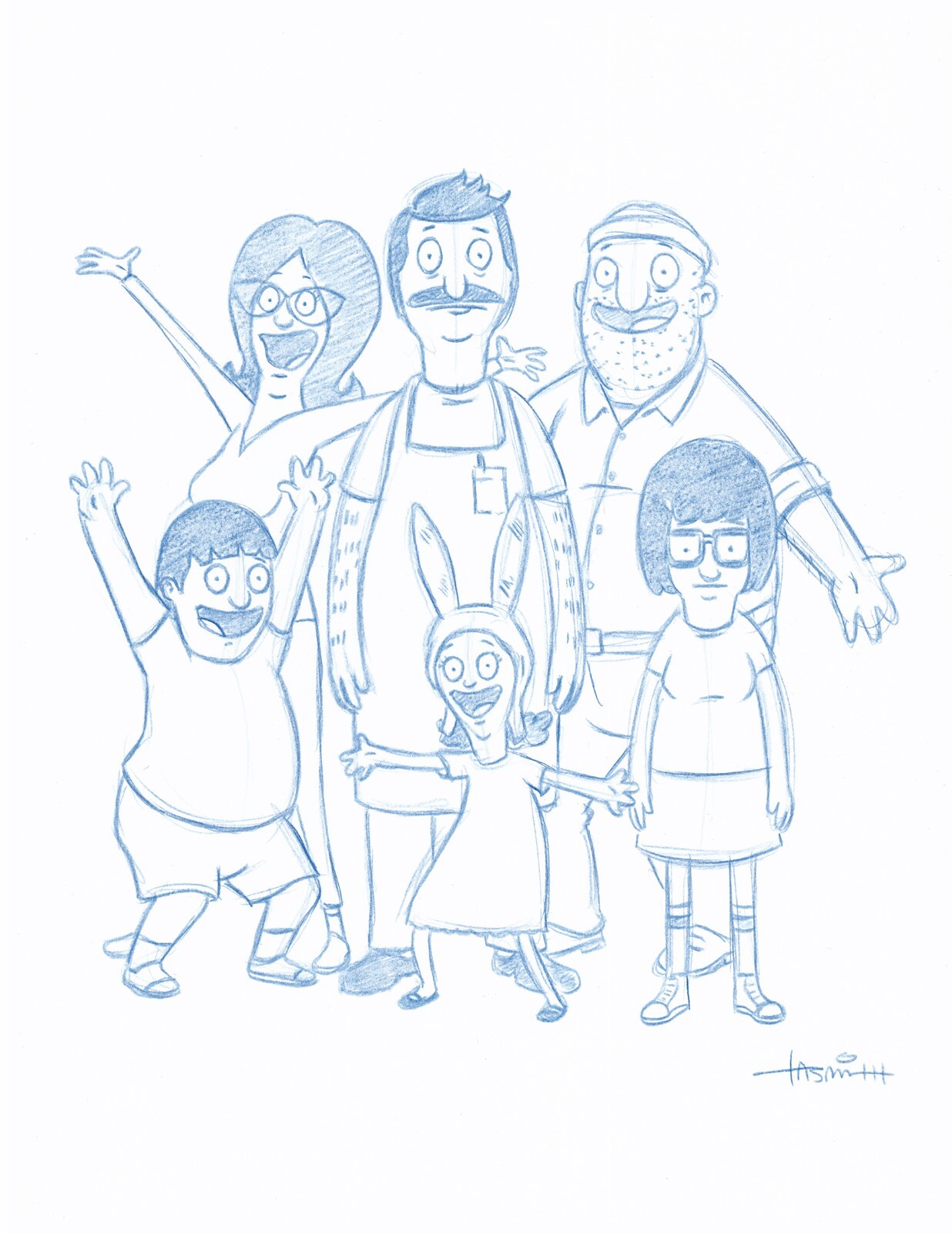 Bob's Burgers Convention Blue Line Original Sketch by Animator - Art Drawing